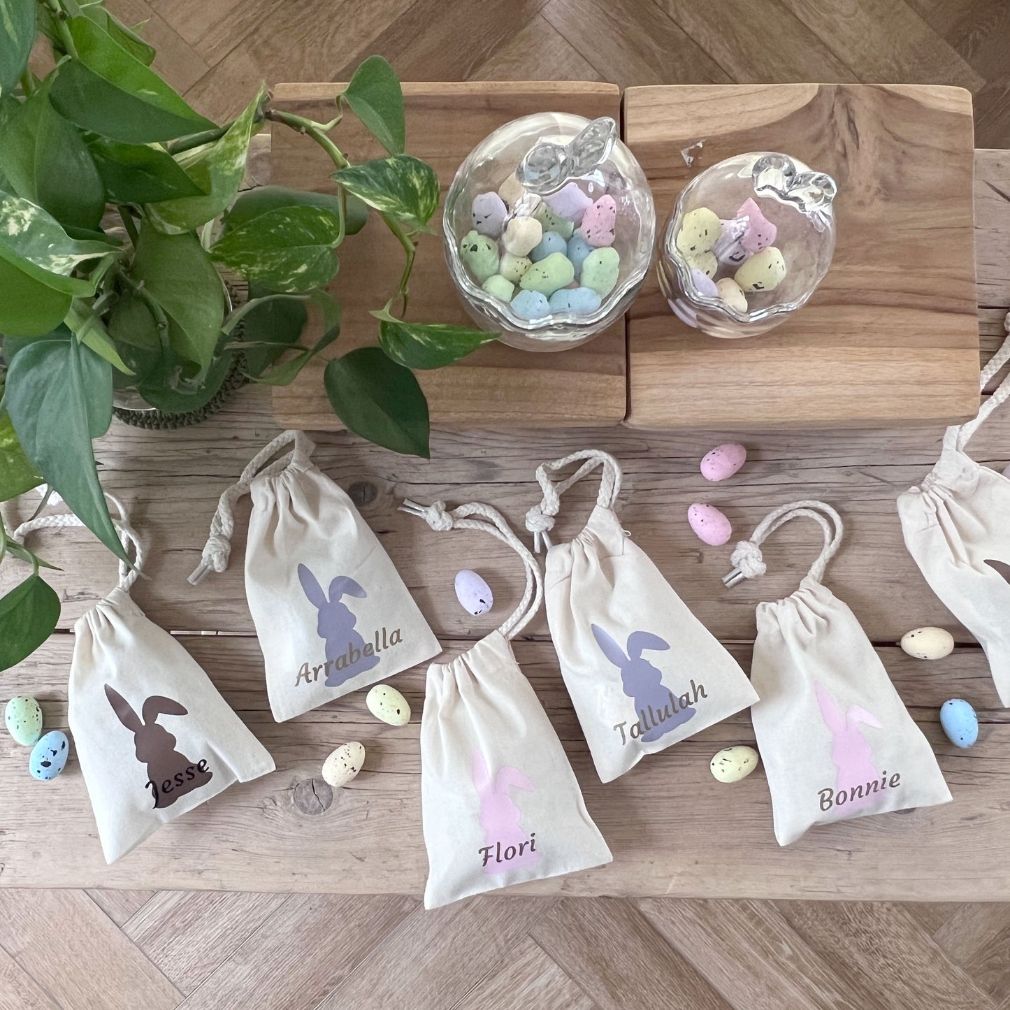Personalised Easter Bunny Cotton Drawstring Gift Bags