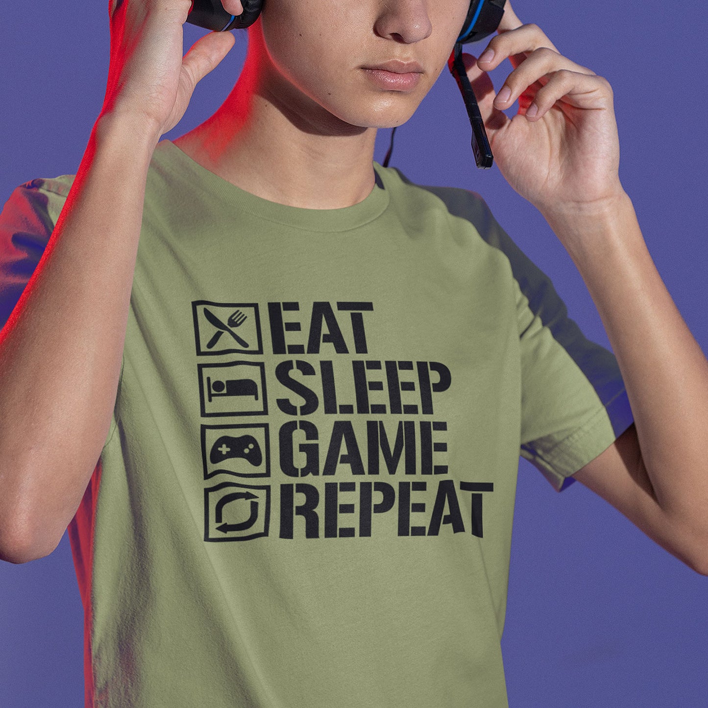 Eat Sleep Gaming Repeat, Boys Sleepover Gaming Party T-Shirt Personalised