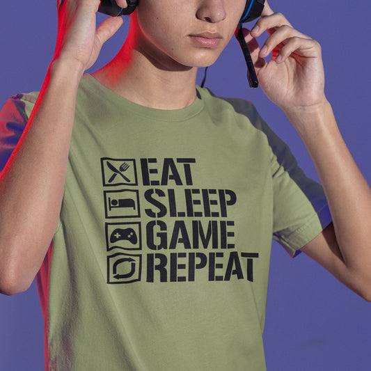 Eat Sleep Gaming Repeat, Boys Sleepover Gaming Party T-Shirt Personalised