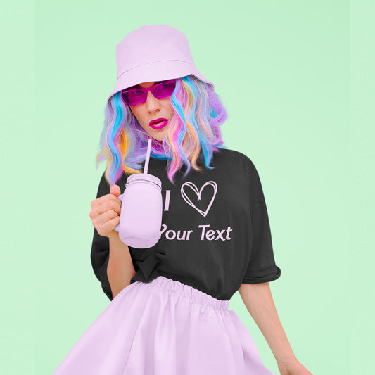 I Heart "Your Text" Fun Custom Unisex Adult 80s T-Shirt
