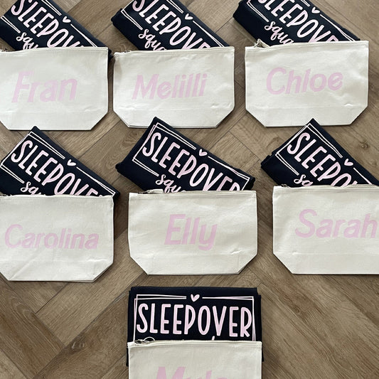 Sleepover Squad Kids Personalised T-Shirt & Gift Bag Party Set