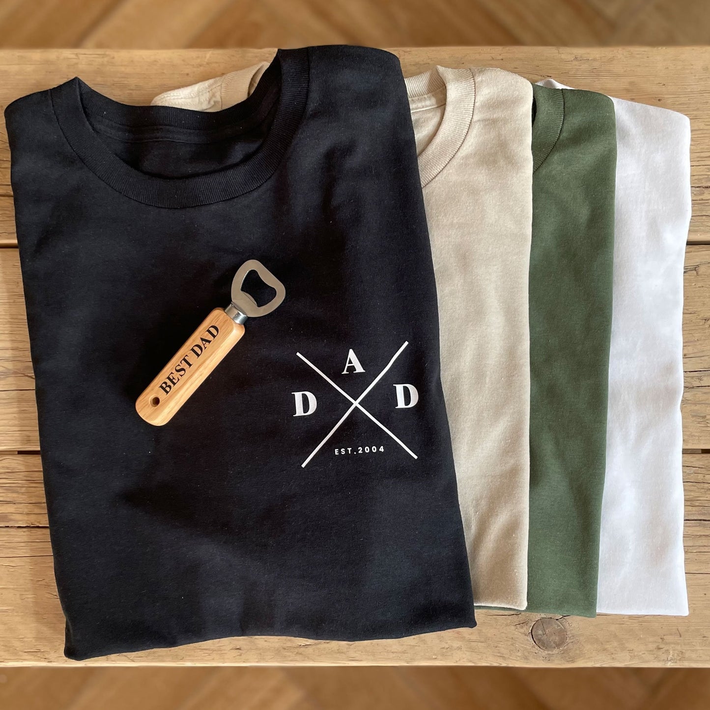 Personalised Dad Date EST T-Shirt & Bottle Opener