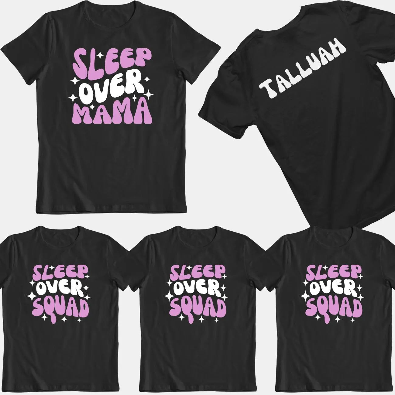 Sleepover Squad Kids & Mama Bubble T-Shirt & Personalised Back Print